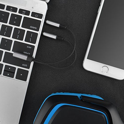 GEEKRIA Nylon Braided Headset Y Splitter Adapter, Headphones Splitter Cable for PC, Notebook, Legacy Laptop with Microphone and Audio Jack (2 x 3.5mm Male to 1 x 3.5mm Female)