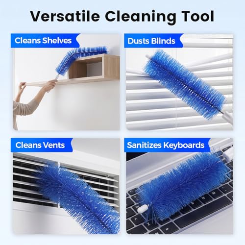 Fan Cleaning Brush, Bendable Microfiber Head, Microfiber Duster for Electric Fan and Blind, Reusable Dust Remover Washable ldeal for Electric Fans Air Conditioning, Home Car Vents, Curtain (Blue 2PCS) - color: Blue 2pcs