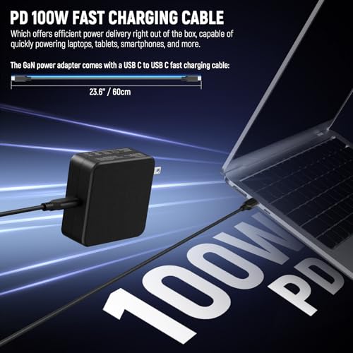 NEEWER PD 100W USB C Charger with 100W USB C Fast Charging Cable, GaN Fast Wall Charger AC Power Adapter for NEEWER HB80C HS60B HS60C Video Lights V Mount Batteries NP-F Chargers, PD200W0500G4T