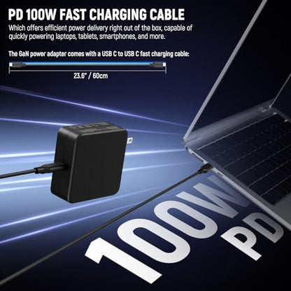 NEEWER PD 100W USB C Charger with 100W USB C Fast Charging Cable, GaN Fast Wall Charger AC Power Adapter for NEEWER HB80C HS60B HS60C Video Lights V Mount Batteries NP-F Chargers, PD200W0500G4T