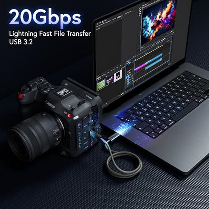 AFFHAUSEN 20Gbps USB-C Cable 3ft, USB 3.2 Gen 2x2, 100W, Braided | 20Gbps USB 3.2 Gen 2x2 | 4K@144Hz Display | up to 100W | Double-Braided Aluminum - size: 3ft / 0.9m