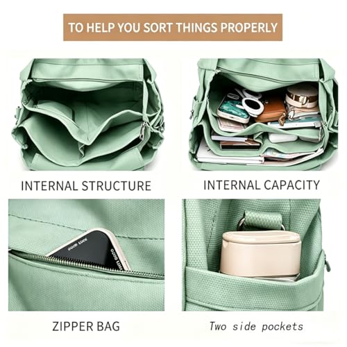 JARKJARD Canvas Crossbody Tote Bag for Women Laptop Work Handbag | Cute Aesthetic Shoulder Messenger Purse with Zipper Pockets and Compartments Great for Daily Travel and Office use - color: Green