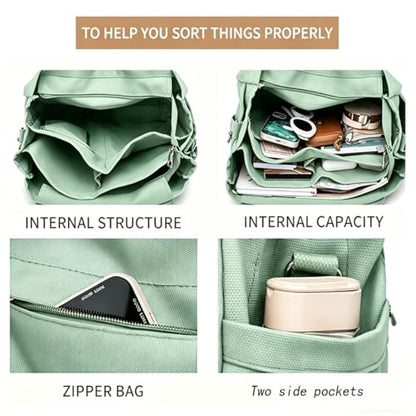 JARKJARD Canvas Crossbody Tote Bag for Women Laptop Work Handbag | Cute Aesthetic Shoulder Messenger Purse with Zipper Pockets and Compartments Great for Daily Travel and Office use - color: Green