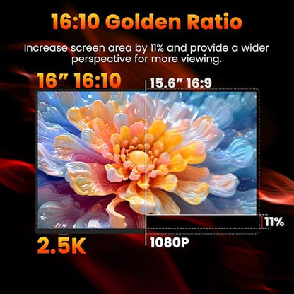 Upperizon Portable Monitor 16 inch 2K QHD 2560x1600 106% sRGB, 144Hz USB-C, 120Hz HDMI, HDR Travel Monitor for Laptop Mac PC Surface PS5 Xbox, External Display with Cover & Speakers, VESA Compatible - size: 16 in