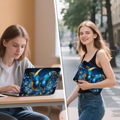 Universal Laptop Skin Sticker Decal, 12"-15.6" Aesthetic Vinyl Wrap, Blue Butterfly Moon Waterproof Notebook Cover Art Protector for MacBook HP Dell Lenovo, Fits 13" 14" 15" 15.6" - color: Blue Butterfly Moon