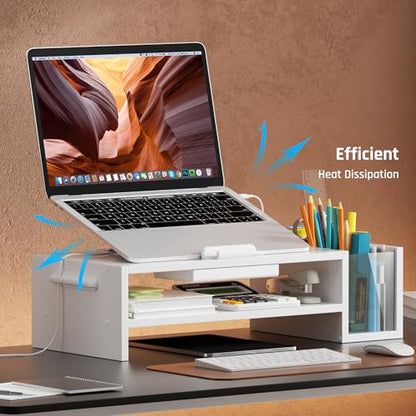 AFOOYO Adjustable Wood Laptop Stand, Ergonomic Height & Angle Computer Riser with Pen Holder – Compatible with MacBook Air/Pro, Dell, HP, Lenovo & 10-17.3" Notebooks – White - color: White, size: With Pen Holder