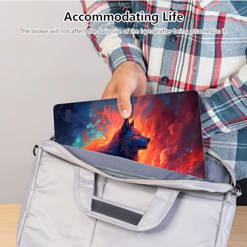 Universal Laptop Skin Sticker with 2 Wrist Pad Skins, Waterproof Scratch Resistant Vinyl Laptop Cover Decal, Cut to Fit for 11–15.6 Inch MacBook HP Dell Lenovo, Burning Wolf - color: Burning Wolf