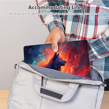 Universal Laptop Skin Sticker with 2 Wrist Pad Skins, Waterproof Scratch Resistant Vinyl Laptop Cover Decal, Cut to Fit for 11–15.6 Inch MacBook HP Dell Lenovo, Burning Wolf - color: Burning Wolf