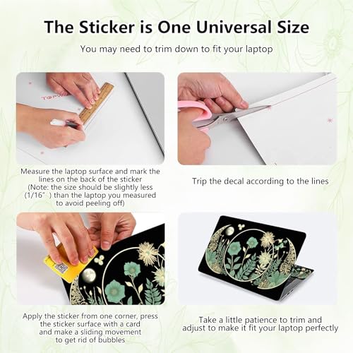Laptop Skin Sticker Decal, Universal Reusable Vinyl Laptop Cover for 12" 13" 13.3" 14" 15" 15.4" 15.6" Notebook PC, Reusable Waterproof Scratch-Resistant with 2 Wrist Pads,Art Black Wildflower - color: Art Black Wildflower