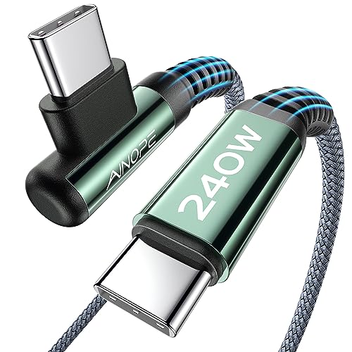 AINOPE 240W High Speed USB C Cable [6.6ft] USBC to USBC Cable, Right Angle C to C Cable Fast Charging Compatible with iPhone 16 Charger Cord, iPad Pro,MacBook Air 2024 M4,Samsung Galaxy S24, Grey - color: Grey, size: 6.6FT