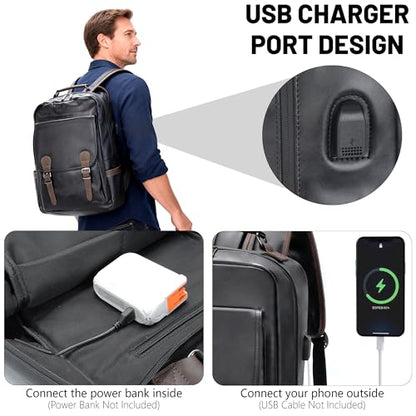 GOWIN Laptop Backpack for Men Work Travel Backpack with USB Charger Waterproof Business Backpack Fit 15.6 Computer Airline Approved Casual Backpack (Black)