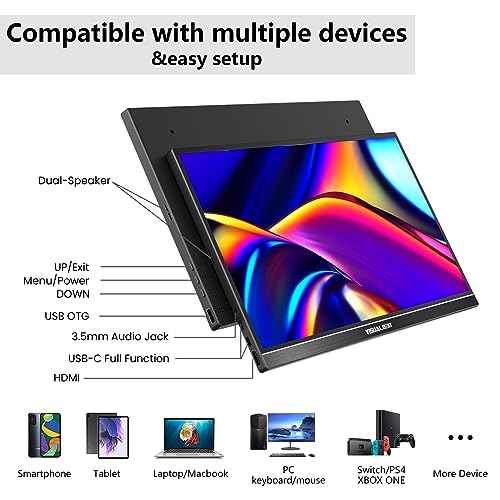 Portable Monitor Touch Screen 15.6'' 1080P USB-C HDMI Computer Display HDR IPS Eye Care Screen 100% sRGB with Smart Cover, Dual Speakers for Laptop PC Mac Phone PS4/5 Xbox Switch