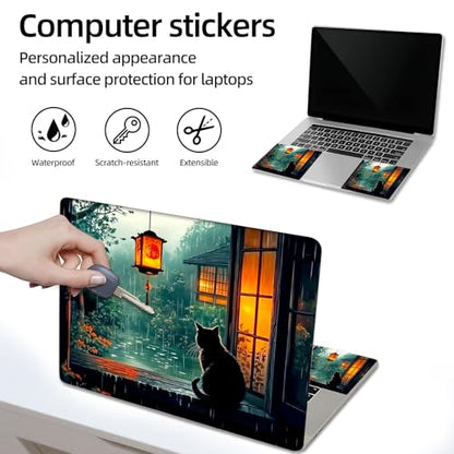 Aesthetic Laptop Skin Sticker, Cat by Rainy Window Waterproof Vinyl Laptop Decal, Removable Bubble Free, Reusable Protective Cover for 13 14 15 15.6 Inch - color: Cat by Rainy Window