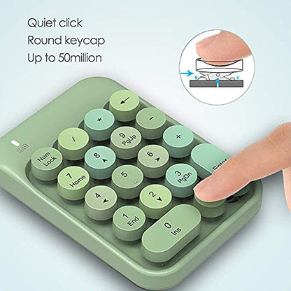 FELICON Wireless Numeric Keypad 18 Keys with 2.4Ghz USB Receiver-Green Mix | Colorful Round Keycap,Mini Portable Silent Number Pad,Financial Accounting Membrane Keyboard Extensions for Laptop Desktop PC - color: Green Mix