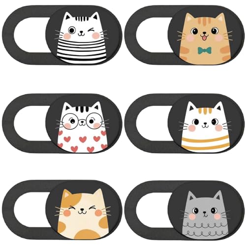 6Pcs 6 Styles Cat Camera Cover Slide Webcam Privacy Cover Cute Animal Design Ultra-Slim Camera Blocker for Laptop Desktop Computer Tablet Phone Notebook Mini PC Accessories Home Office Use - color: Cat-1