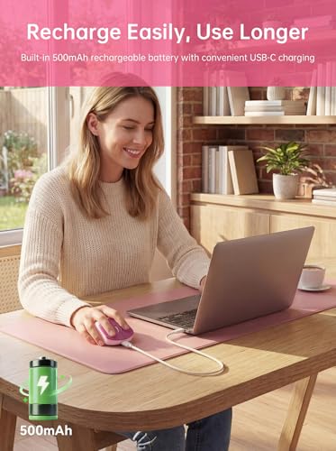 hunart H6 49g Wireless Mouse, Bluetooth & 2.4GHz, Rechargeable, Berry Pink | Silent Clicks, USB-C Charging, Two Ways to Connect, Lightweight Right-Hand Ergonomic Comfort, For Laptop, MacBook, Office PC - color: Berry Pink