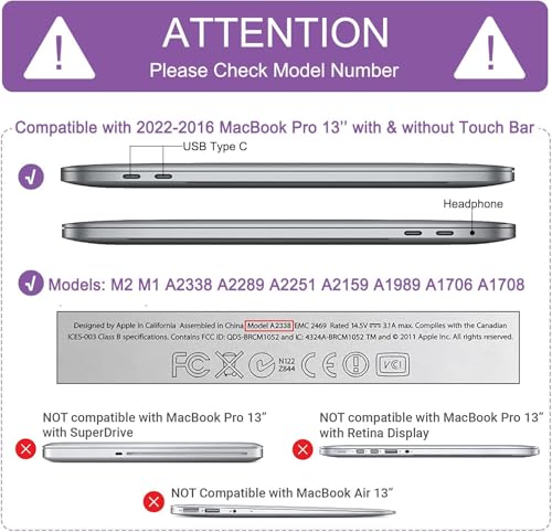 Anban for MacBook Pro 13 inch Case 2025 2024 2023 2022 2021 2020-2016 M2 M1 | Model A2338 A2251 A2289 A2159 A1989 A1708 A1706, Plastic Laptop Hard Shell Case with Keyboard Cover &Screen Protector, Purple - color: Lavender Purple