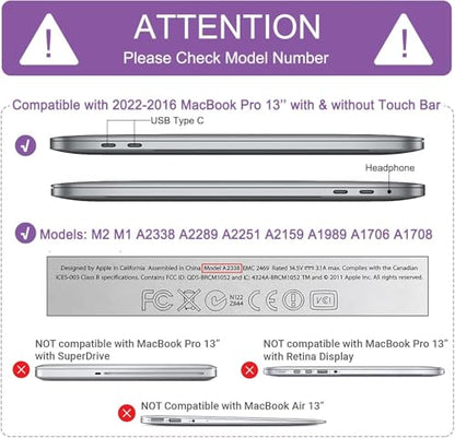 Anban for MacBook Pro 13 inch Case 2025 2024 2023 2022 2021 2020-2016 M2 M1 | Model A2338 A2251 A2289 A2159 A1989 A1708 A1706, Plastic Laptop Hard Shell Case with Keyboard Cover &Screen Protector, Purple - color: Lavender Purple