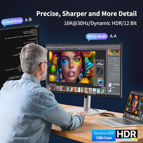 MaxRenard USB-C to DisplayPort 2.1 Cable 16K@30Hz/8K@120Hz/4K@240Hz Gaming-Grade, Thunderbolt 4/3 Compatible 40Gbps High-Speed, for MacBook M4/Dell XPS/Surface Pro & Gaming Monitors (3.3Feet) - size: 3.3Feet, style: 16K-1Pack