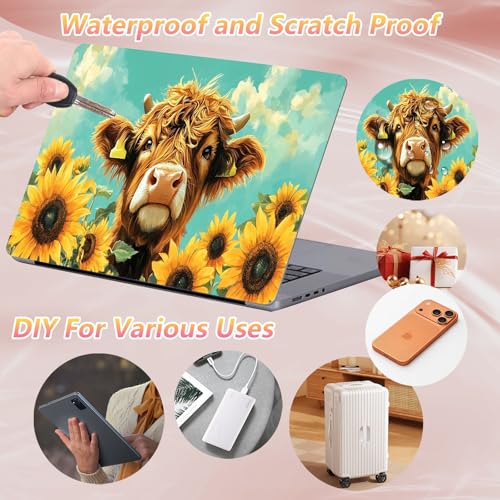Laptop Skin Sticker Decal 12" 13" 13.3" 14" 15" 15.6",Waterproof Scratch Resistant Vinyl,Reusable Easy to Apply,for MacBook HP Dell Notebooks Netbooks Laptop,2 Wrist Pads,Cute Highland Cow - color: Cute Highland Cow