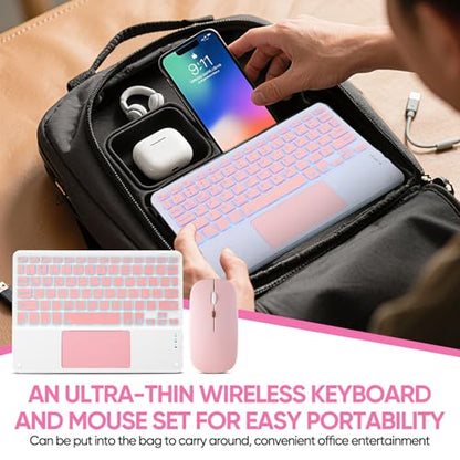 Ultra-Slim Bluetooth Keyboard with Built-in Touchpad and Mouse Portable Mini Wireless Keyboard Rechargeable 7-Color Backlit for Apple iPad iPhone Samsung Tablet iPhone Smartphone iOS Android Windows - color: pink