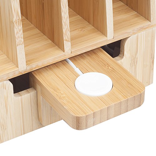 MobileVision Slim Bamboo Charging Station & Compatible Adapter for Apple Watch Multi Device Organizer, Smartphones, Tablets, Laptops & More - color: Slim Stand + Apple Watch Adapter