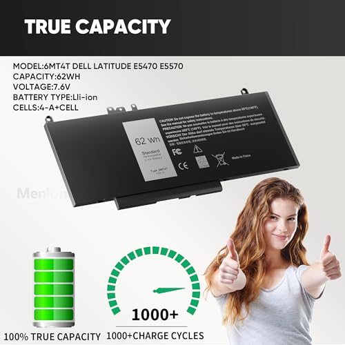 6MT4T Battery E5470 battery E5570 battery Compatible with Dell Latitude 14 5470 E5470 15 5570 E5570 Precision 15 3510 M3510 Series Notebook Replacement for 7V69Y TXF9M 79VRK HK6DV 07V69Y [7.6V/62Wh] - size: 9.17 x 3.73 x 0.27 inches 6MT4T BATTERY