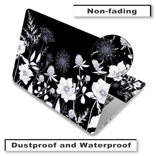 Laptop Skin Sticker Decal,12" 13" 13.3" 14" 15" 15.4" 15.6 inch Laptop Vinyl Skin Sticker Cover Art Protector Notebook PC (2 Wrist Pad Skins Included), Waterproof Removable, Black White Flower - color: Black White Flower