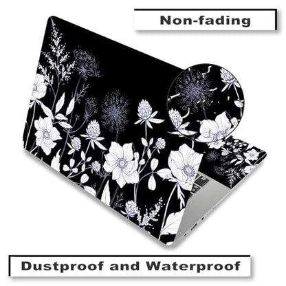 Laptop Skin Sticker Decal,12" 13" 13.3" 14" 15" 15.4" 15.6 inch Laptop Vinyl Skin Sticker Cover Art Protector Notebook PC (2 Wrist Pad Skins Included), Waterproof Removable, Black White Flower - color: Black White Flower