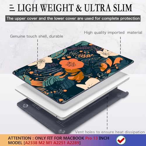 CISSOOK Compatible with MacBook Pro 13 inch Case 2025-2016 Release M2 M1 | 5in1 Set Plastic Flowers Hard Shell&Keyboard Cover for MacBook Pro13" Case A2338 A2251 A2289 A2159 A1989 A1706, Little Flower - color: Pro13inch-Little Flower