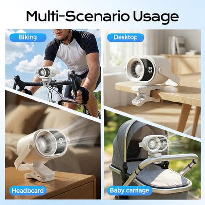 2026 Car Clip on Air Conditioner Fan with LED Display, 360° Rotation 199 Speed Adjustable USB Rechargeable Personal Cooling Fan, Portable Mini Cooling System for Auto Vehicle Travel Office (2, White) - color: White