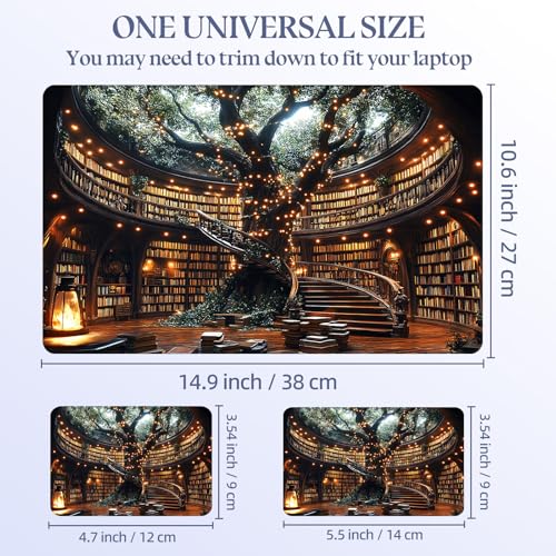 Universal Laptop Skin Sticker Decal,15.6 Inch Laptop Vinyl Cover for 13" 14" 15.6" Laptop,Scratch-Resistant Waterproof Protector Wrap,Reusable with Wrist Pads,Enchanted Tree Library - color: Enchanted Tree Library