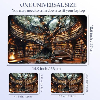 Universal Laptop Skin Sticker Decal,15.6 Inch Laptop Vinyl Cover for 13" 14" 15.6" Laptop,Scratch-Resistant Waterproof Protector Wrap,Reusable with Wrist Pads,Enchanted Tree Library - color: Enchanted Tree Library