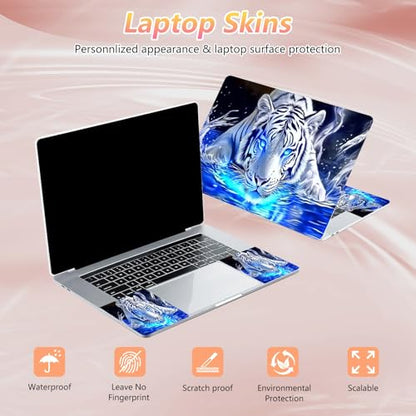 Laptop Skin Sticker Decal 12" 13" 13.3" 14" 15" 15.6",Waterproof Scratch Resistant Vinyl,Reusable Easy to Apply,for MacBook HP Dell Notebooks Netbooks Laptop,2 Wrist Pads,Blue Glitter Tiger - color: Blue Glitter Tiger