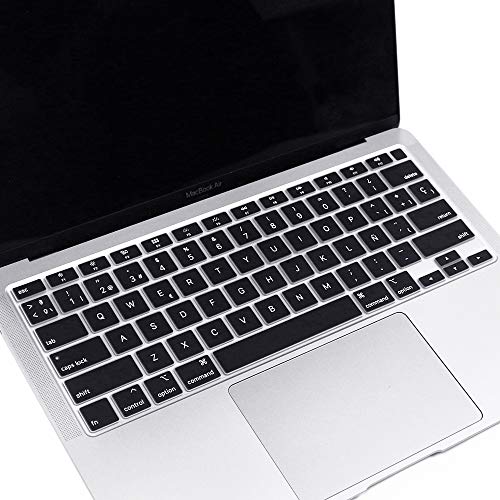 ProElife Keyboard Cover with Touch ID for MacBook Air 13-in A2337, Spanish | Black, U.S Layout, Non-interference Design for ID Key, Dust-proof, Silicone Protective Skin, Custom Fit, Washable & Reusable - color: Black-Spanish