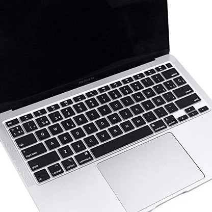 ProElife Keyboard Cover with Touch ID for MacBook Air 13-in A2337, Spanish | Black, U.S Layout, Non-interference Design for ID Key, Dust-proof, Silicone Protective Skin, Custom Fit, Washable & Reusable - color: Black-Spanish