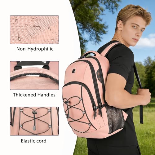 Goloni Travel Backpack, 17 Inch Laptop Backpack for Men Women, Business Backpack with Luggage Strap,Pink - color: Pink