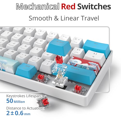 60% Mechanical Keyboard Blue and White, Compact 60 Percent Gaming Keyboard RGB Backlit, 61 Keys Mini Keyboard, USB Wired Office Keyboard for Windows Mac Laptop PC (61 Sea/Red Switches) - color: 61 Sea/Red Switch