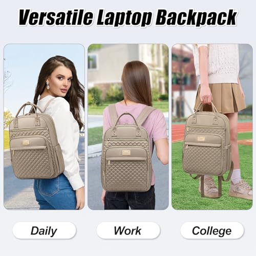 Tealari Laptop Backpack for Women,15.6 Inch Laptop Backpack for Work,Water Resistant Travel Backpack,College Bookbag with Wallet (Khaki) - color: Khaki