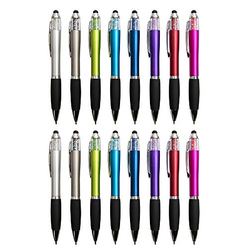MiSiBao Stylus Pens for Touch Screens, Medium Point Pens with Crystals for Women and Kids Black Ink Pen with Stylus Ballpoint Pens with Comfort Grip for the iPadS(16 Count+4 Refills) - color: Style1 16-count