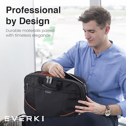 EVERKI Flight Business Laptop Briefcase Bag - Travel Checkpoint Friendly & Heavy Duty Laptop Briefcases for Men, Business Travel Bag with Lap top Compartment up to 16", 15L Capacity (EKB419), Black