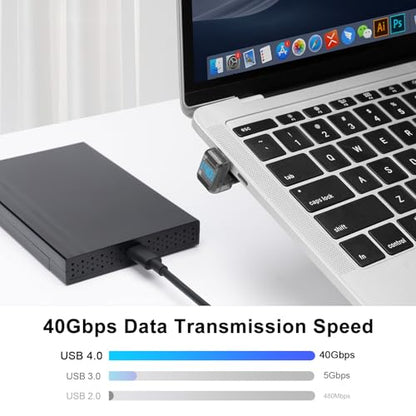 USB 4.0 Digital Display USB C Male to Female Adapter 40Gbps, 180 Degree Angled Connector 140W Power 8K@60Hz Video Compatible with Samsung and More USB-C Devices, Light Black (2 Pack) - style: AY-Ushape-dd-lb