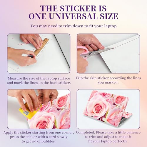 Laptop Skin Sticker Laptop Cover for 12" 13" 13.3" 14" Laptop Stickers,Reusable Skin Sticker Cover Personalized Art Waterproof & Scratch-Resistant Protector Case,Pink Rose - color: Pink Rose