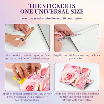 Laptop Skin Sticker Laptop Cover for 12" 13" 13.3" 14" Laptop Stickers,Reusable Skin Sticker Cover Personalized Art Waterproof & Scratch-Resistant Protector Case,Pink Rose - color: Pink Rose