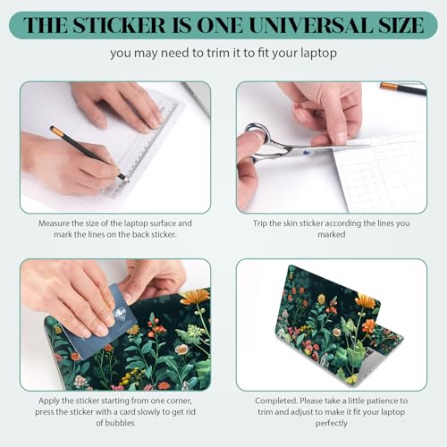 Laptop Skin Sticker Decal,13.3" 14" 15" 15.4" 15.6 inch Laptop Vinyl Skin Sticker Cover, Art Decal Protector with Free 2 Wrist Pads, Green Daisy Leaves - color: Green Daisy Leaves