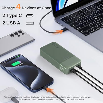 JUOVI Power Bank 65W 20000mAh Laptop Portable Charger | Fast Charging with 4 Ports LED Display External Battery Pack for MacBook Air iPad Tablet iPhone Samsung Steam Deck etc - color: Green