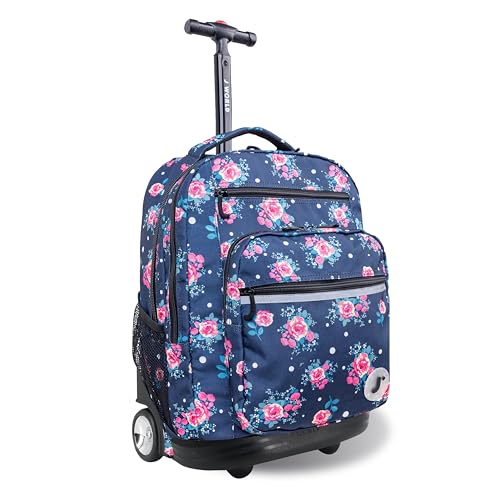 J World Sundance Laptop Rolling Backpack for Girls Boys. Roller Bookbag with Wheels, 20 Inch, Navy Rose - color: Navy Rose