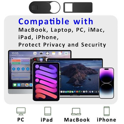 6 Pcs Laptop Camera Cover Slide (3 Large & 3 Medium) Ultra-Thin Webcam Cover with Case/Cleaning Cloth, Compatible with MacBook, Laptop, PC, iMac, iPad, iPhone, 0.03 in, Protect Privacy and Security - color: Black-3M&3L, size: Large&Medium
