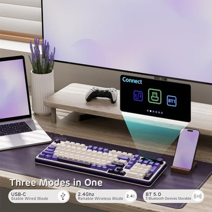 RK ROYAL KLUDGE S98 Mechanical Keyboard w/Smart Display & Knob, 96% RGB Wireless Gaming Keyboard BT/2.4G/USB-C, Hot Swappable Custom Keyboards, Software Support, Silent Computer Gaming Keyboard - color: Lavender Purple, size: Linear Silent Switch