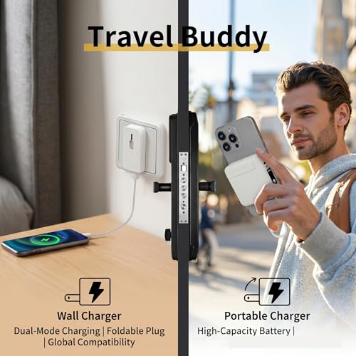 Detachable Wall Plug Portable Charger 15000mAh Power Bank 22.5W | Fast Charging Built-in Cables, 3-in-1 Compact USB-C Battery Pack Travel Essentials for iPhone 17,iPad, Android, Samsung - color: White